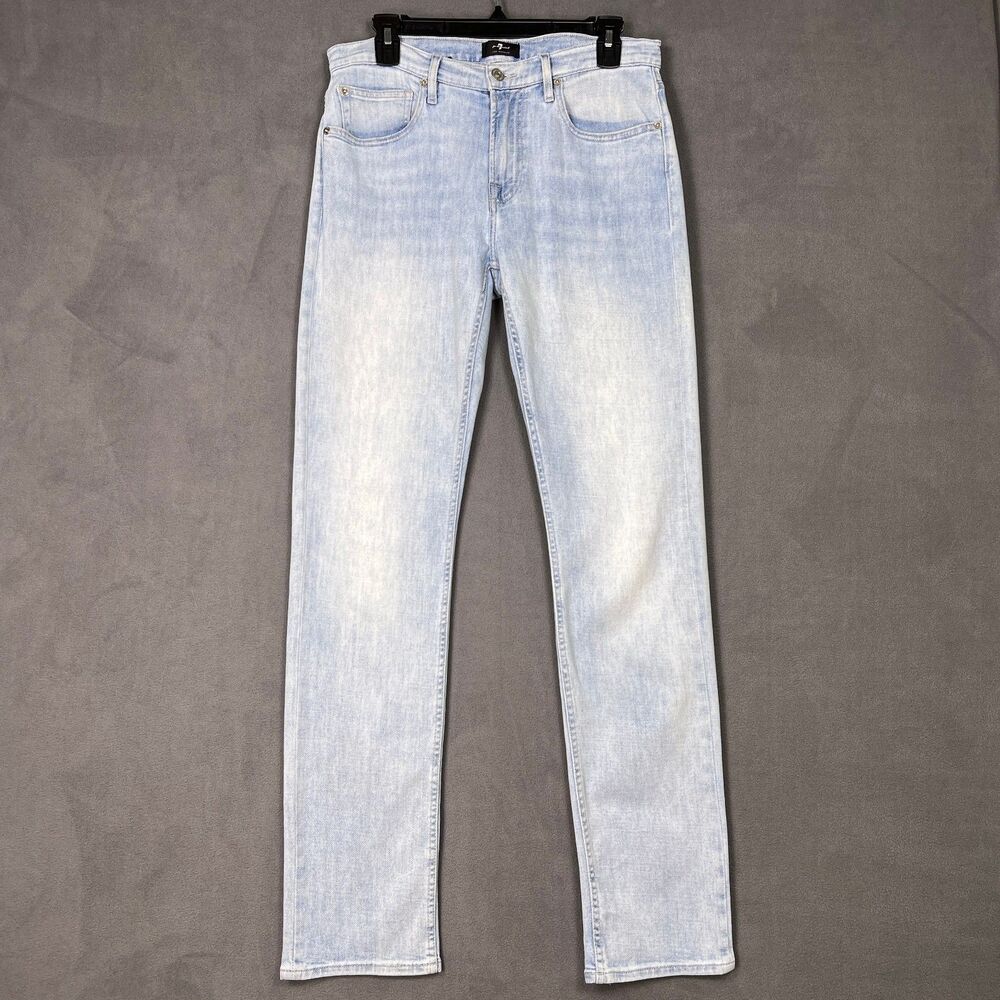 7 For All Mankind Mens Slimmy Slim Straight Leg Stretch Jeans Light Wash 7T00106